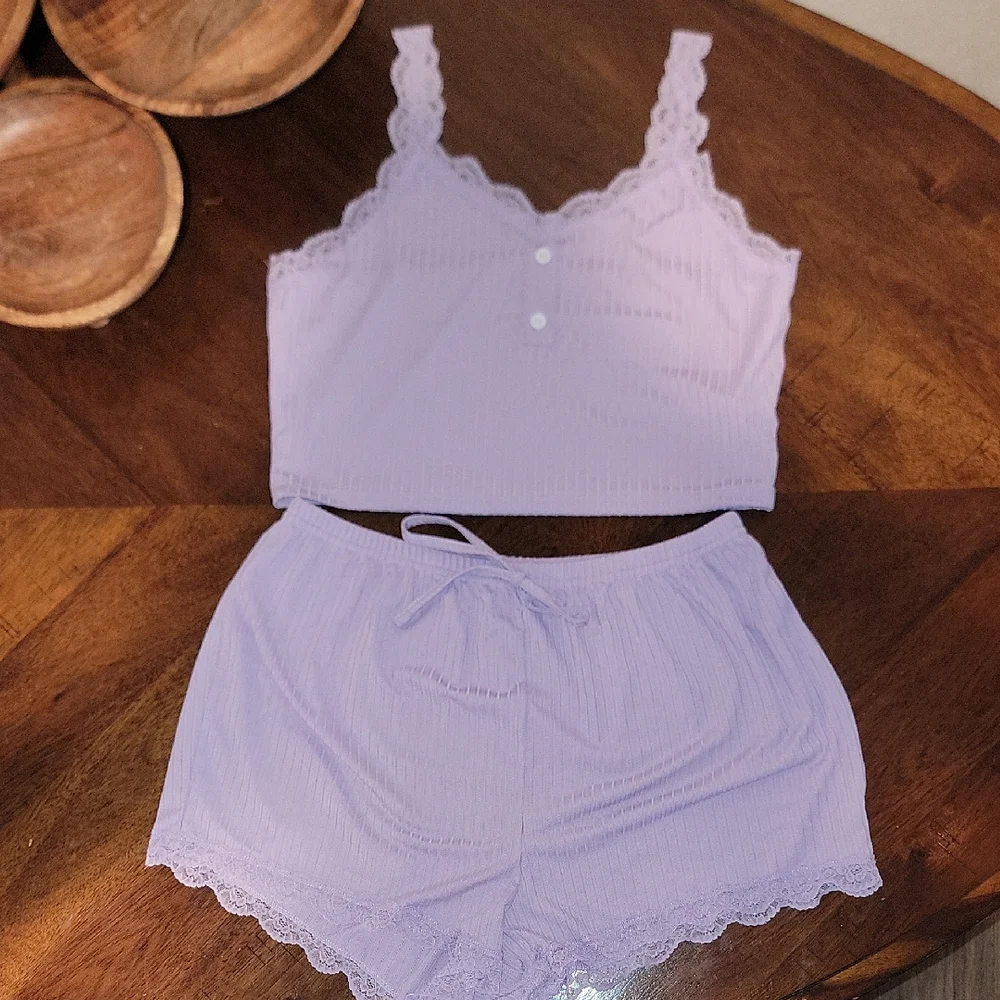 Size XL Lavender Lace Trim Sleepwear Set New In Package